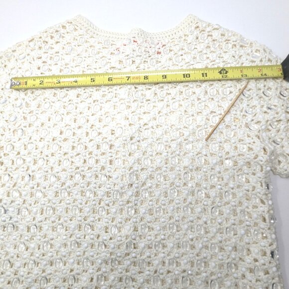 Crochet Cardigan Sweater Shrug Beaded Ivory Party Size XS Cropped Cynthia Steffe - Picture 13 of 16